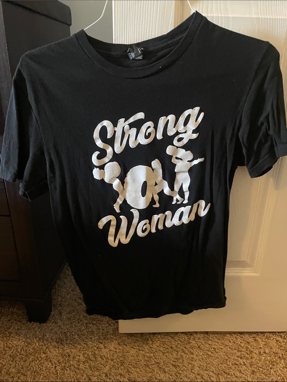 Unisex Black Tee with White "Strong Woman" Graphic